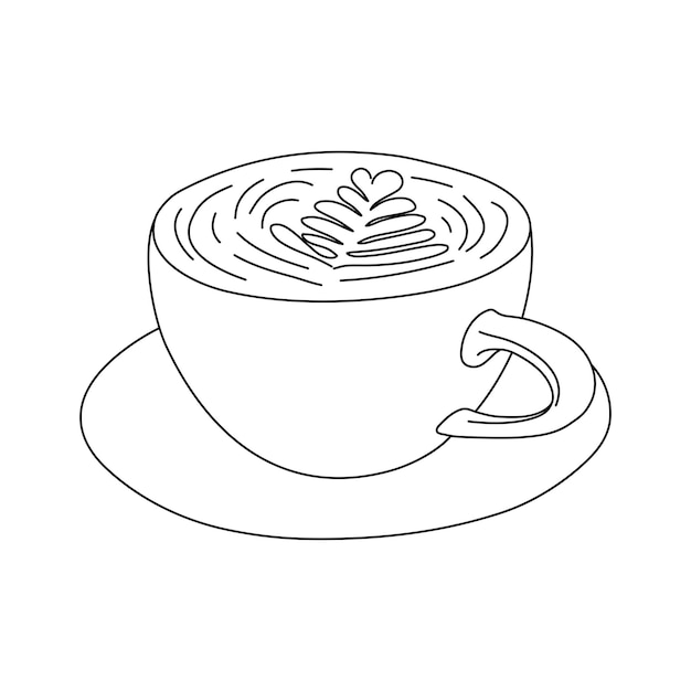 Caffè caldo con latte art cappuccino sketch vector