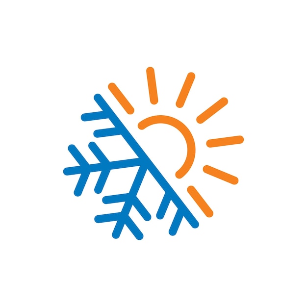 Hot and cold symbol or Sun and snowflake all season concept logo