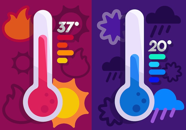 Vector hot and cold thermometer