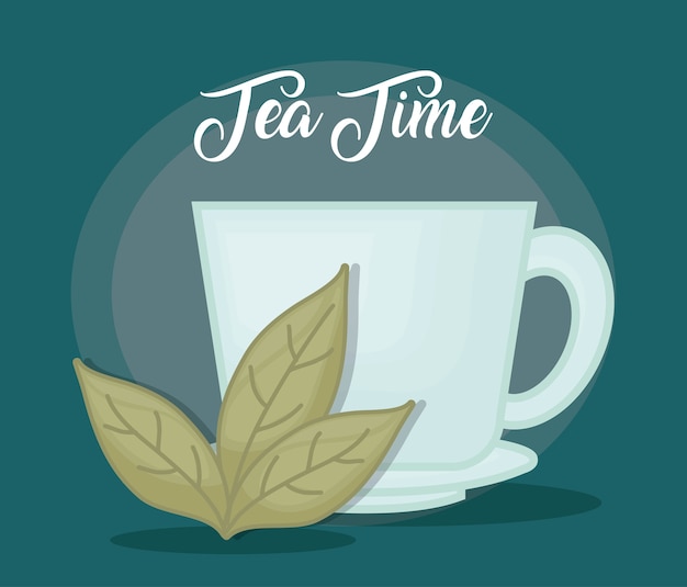 Вектор Горячая чашка чая с чайными листьями