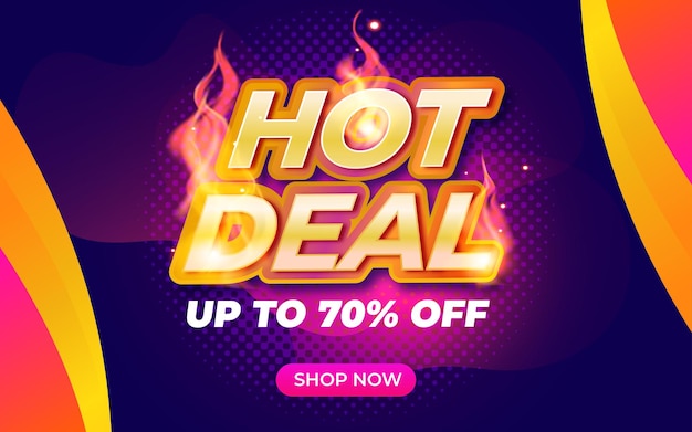 Vector hot deal banner template with flame editable text