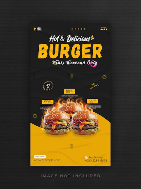 Hot and delicious burger instagram or facebook story template