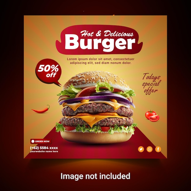 Hot delicious burger social media banner template