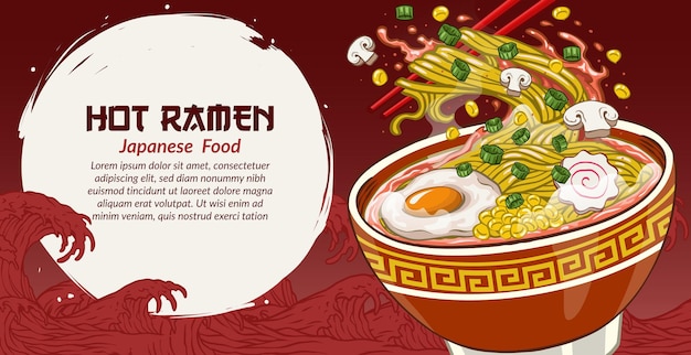 Vector hot delicious ramen banner design with empty space for text