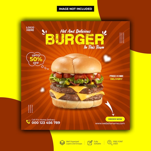 Vector hot and delicious special burger social media post premium vector template