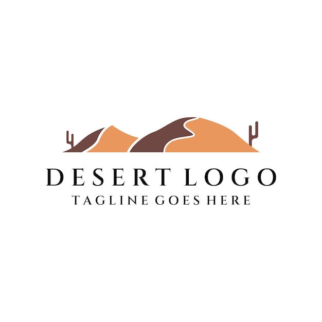 Hot desert and dunes abstract logo template vector design with cactus showing sand dunes isolated background