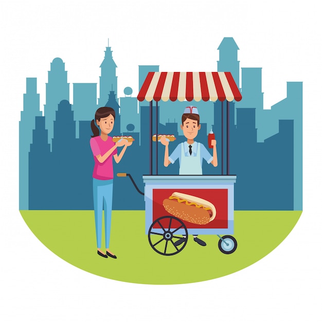 Vector hot dog cart cartoon