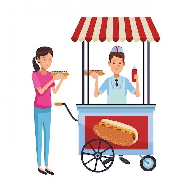 Hot dog cart cartoon