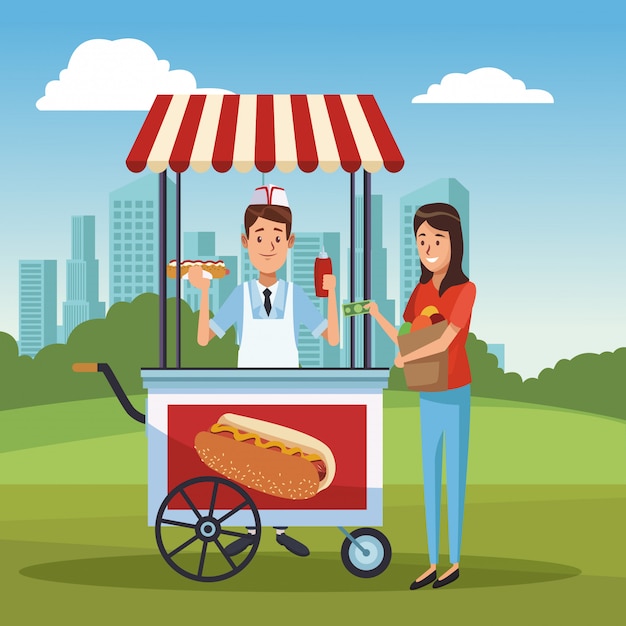 Vector hot dog cart in park