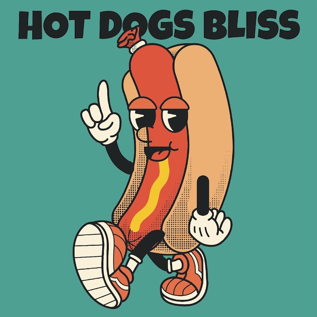 Hot dog Character Design With Slogan Hot dogs bliss