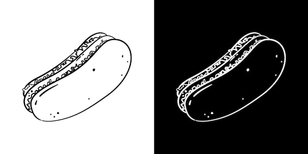 Hot dog doodle art in black and white background