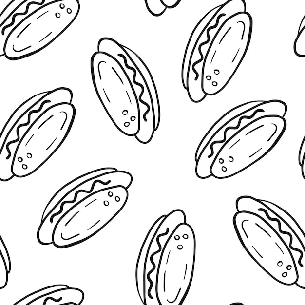 Hot dog doodle seamless pattern