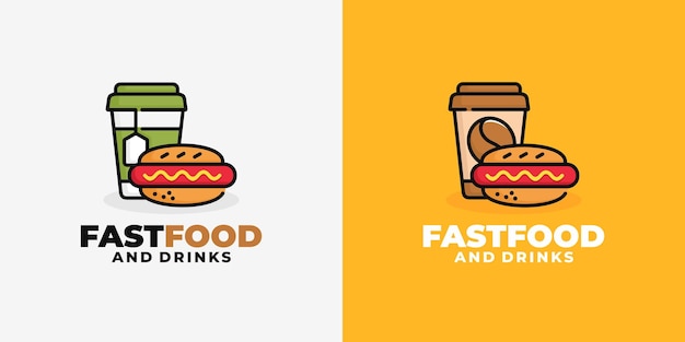 Hot dog and drink fast food logo design vector