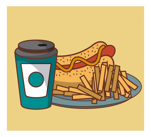 Hot dog fast food combo cartoon