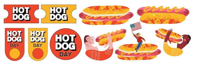 Hot dog Fast food Sausage in a bun Vector illustration