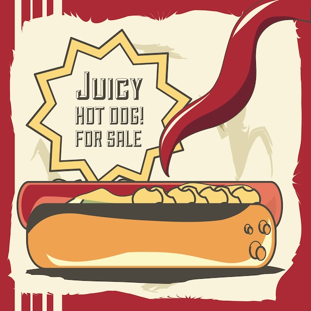 Vettore hot dog di fast food urbano e menu a tema