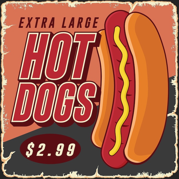 Vector hot dog fastfood advertisment promo retro poster vector template