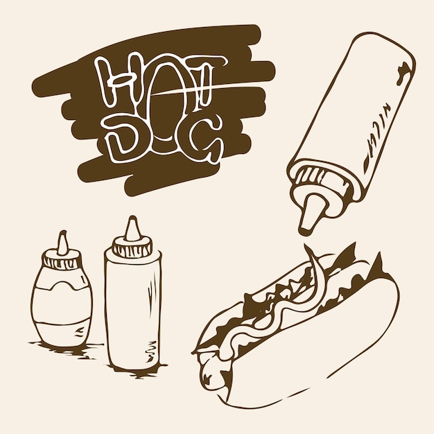 Vector hot dog hand drawn illustration