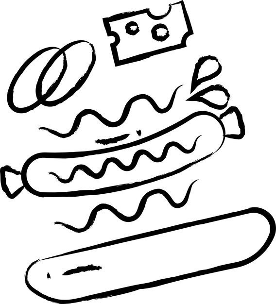 Vector hot dog hand drawn vector illustration