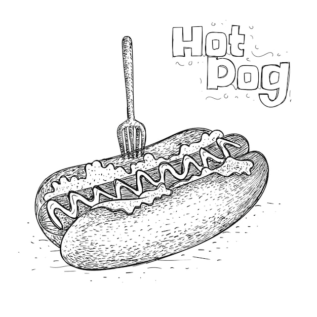 Hot dog in hand drawn