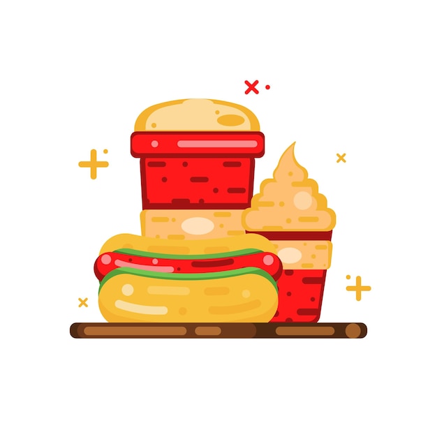 hot dog, ice cream and drink fast food illustration and icon food and drinks icon isolated