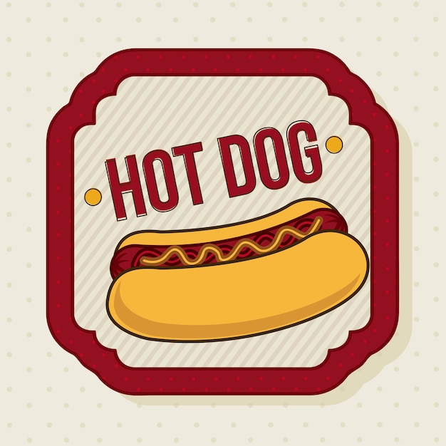 Etichetta del hot dog sopra l'illustrazione beige di vettore del fondo