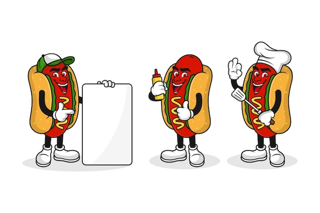 Collezione di design del personaggio dei cartoni animati della mascotte del hot dog