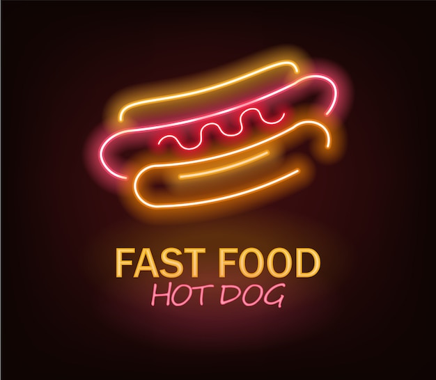 Hot dog neon, fast food neon, delicious hot dog, neon light