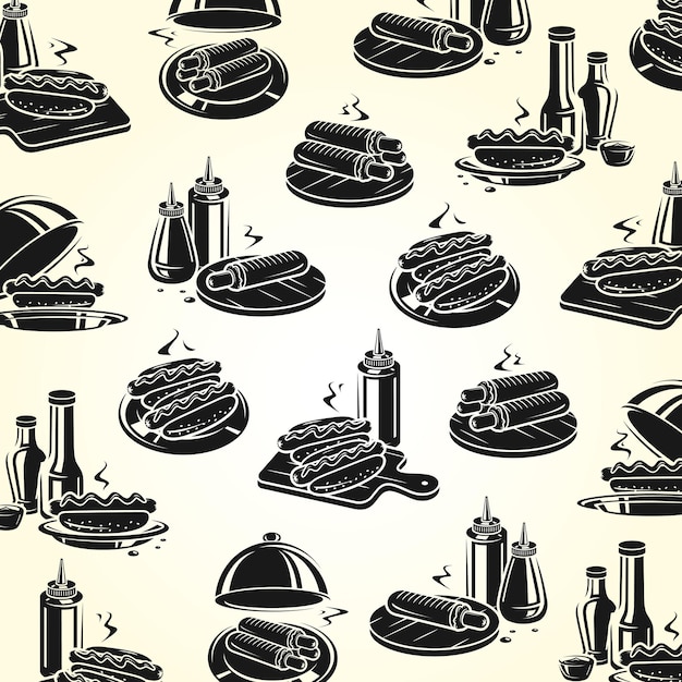 Hot dog pattern background set collection icon hotdog vector