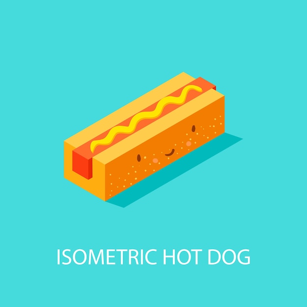 Hot dog on plate isometric Isometric 3d flat design vector