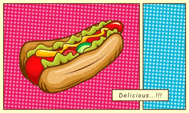 Vector hot dog pop art cartoon design background