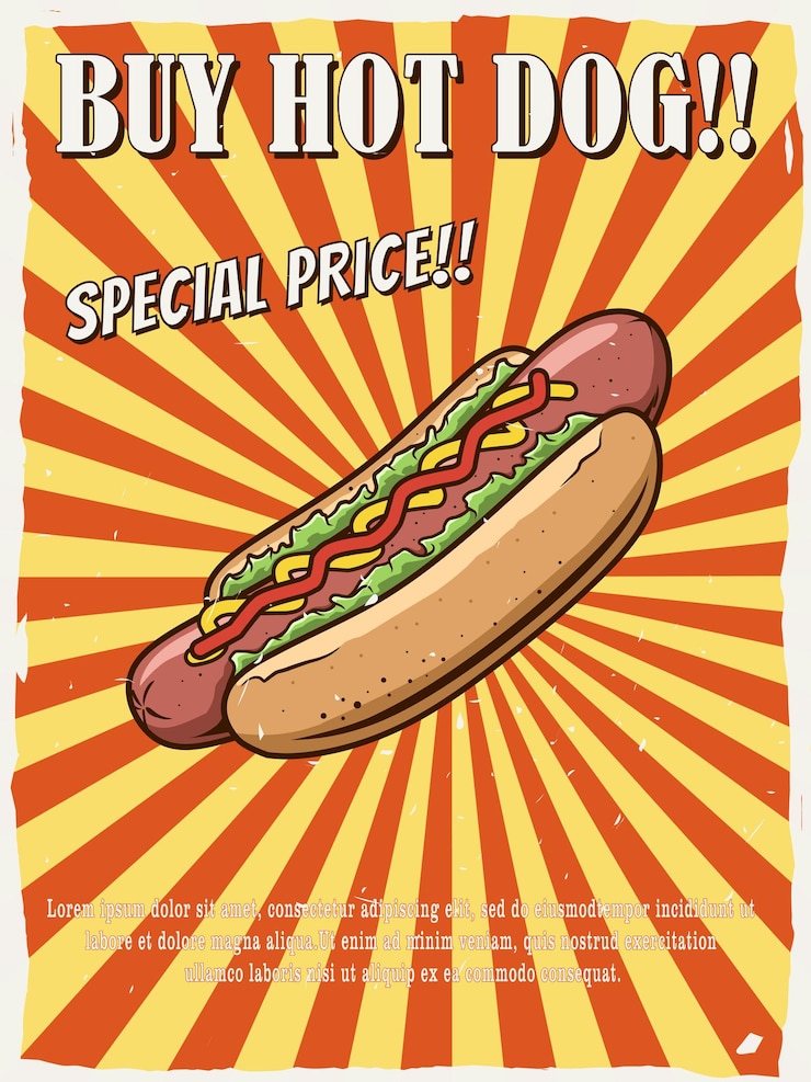 Vector hot dog promo poster design vintage style