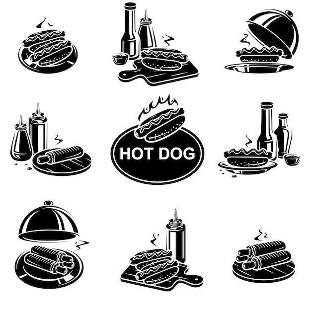Hot dog set Collection icon hotdog Vector