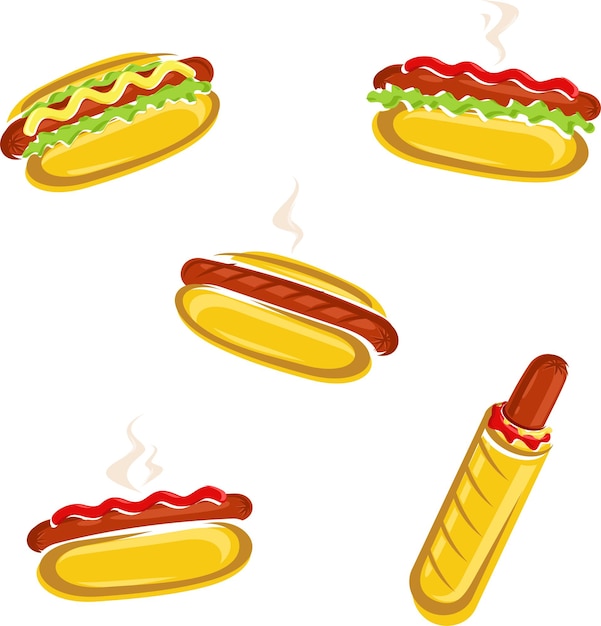 Hot dog set. Vector
