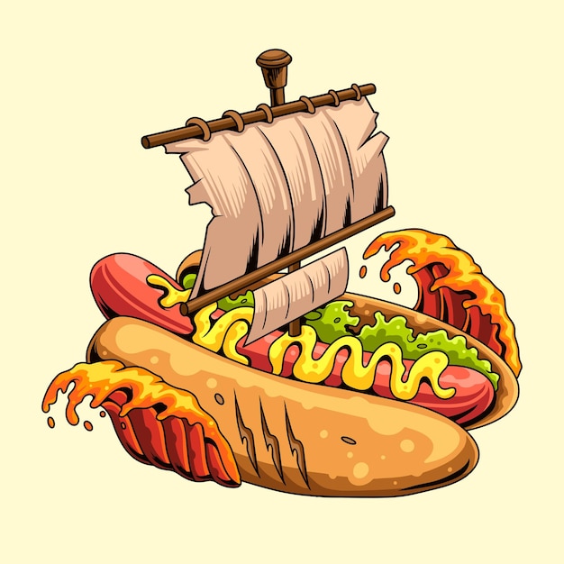 Hot Dog Ship Vector Illustration