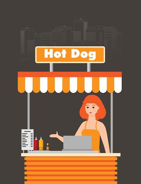 Векторная иллюстрация магазина хот-догов в плоском стиле