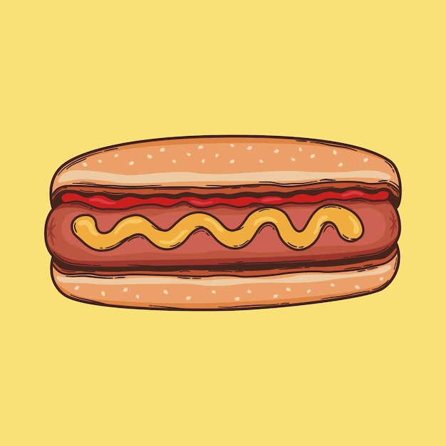 Hot dog schizzo illustrazione fast food vettore doggo con ketchup