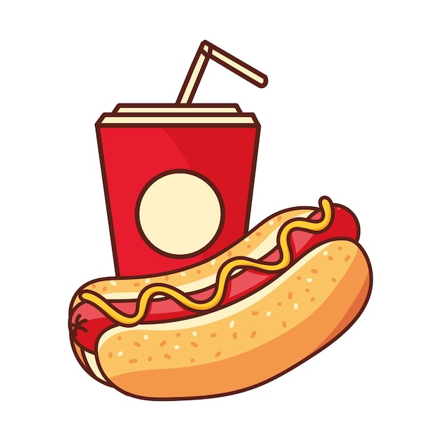 Vector hot dog and soda fast food icon isolated