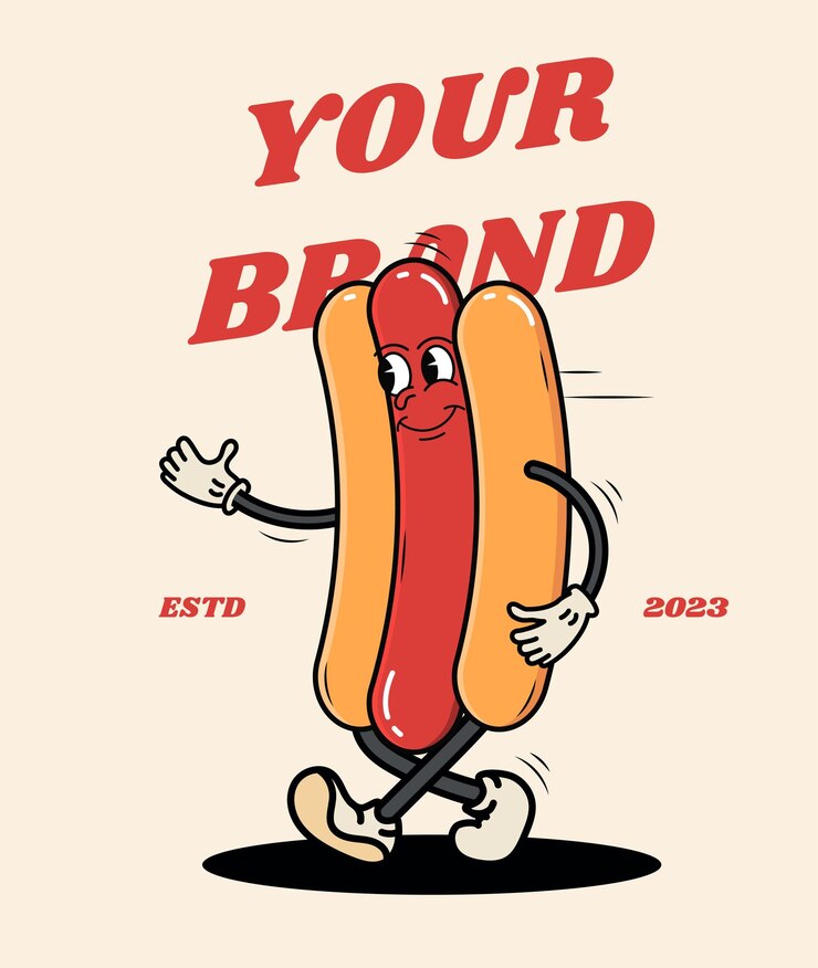 Hot dog vintage mascot happy cartoon Vector character