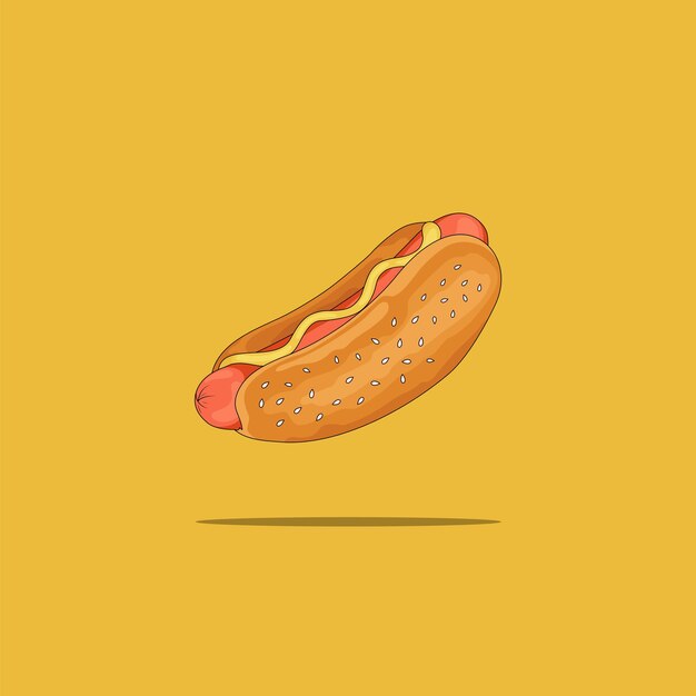 Vector hot dog with mustard isolated on yellow background