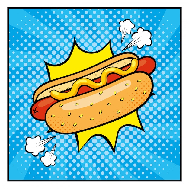 Hot dog with sauces and pop art style