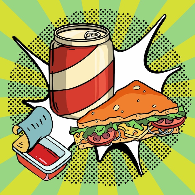 Hot dog with soda illustration High quality illustration