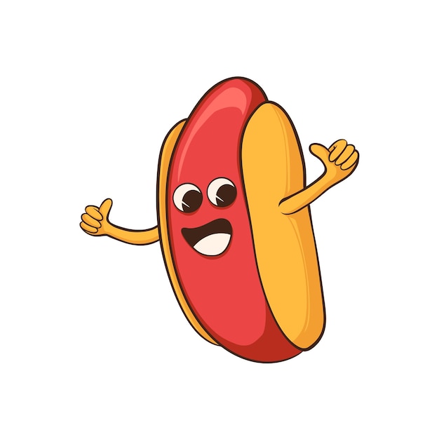 Vettore un hot dog con una faccia di hot dog gialla con la bocca aperta