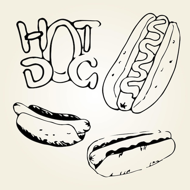 Illustrazioni disegnate a mano di hot dog