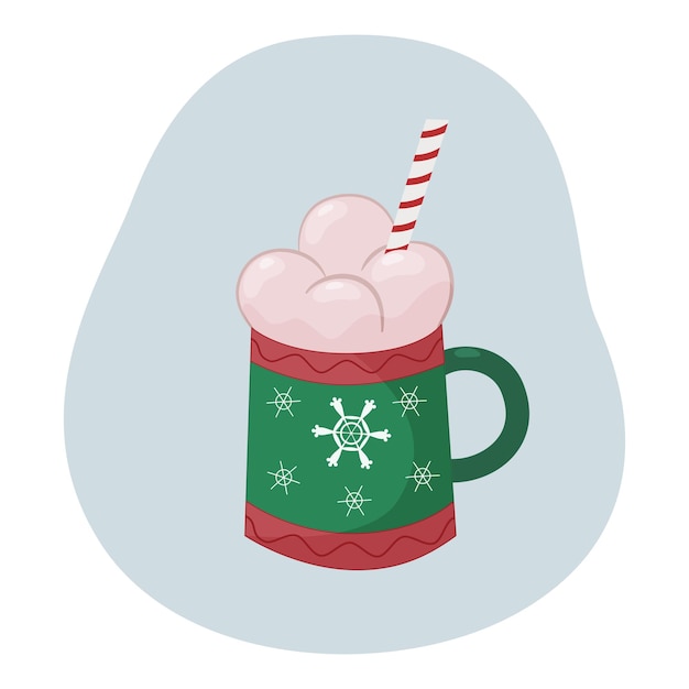 Vector hot drink in a mug with christmas patterns and elements cartoon style vector