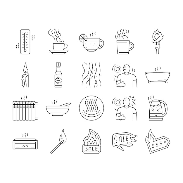 Hot fire lable flame tag icon set vector
