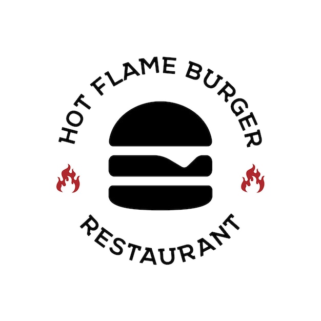 Modello di logo per hamburger con fiamma calda