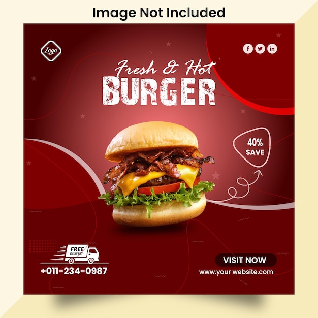 Hot amp fresh burger social media and Instagram post template