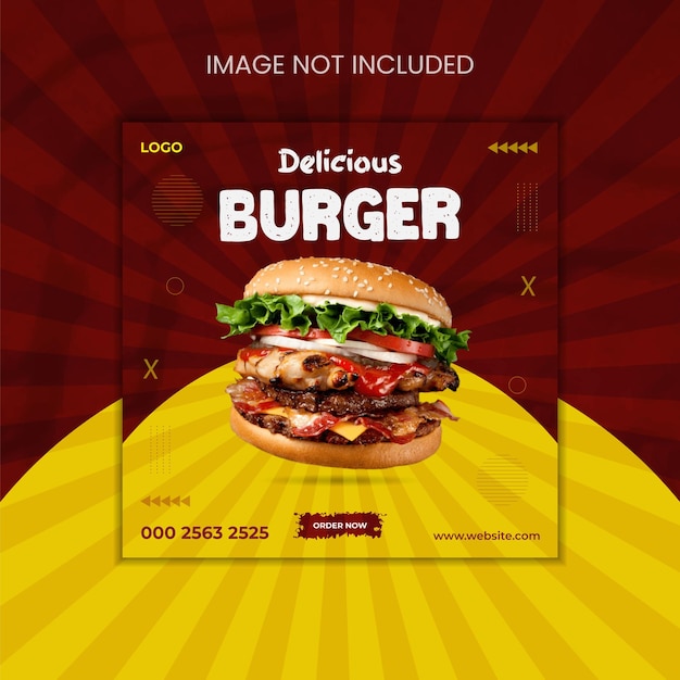 Hot Fresh And Delicious Burger Social Media Post Template