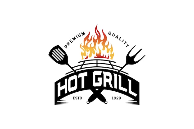 Hot grill logo design barbercue symbol vector illustration